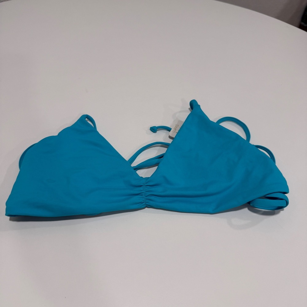 L*Space Haley Bikini Top Turquoise Blue Strappy Back LSHAT15 Large NEW